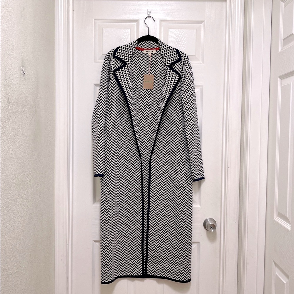 NWT Boden Jacquard Coatigan in Navy Ivory Dogtooth - Picture 8 of 11
